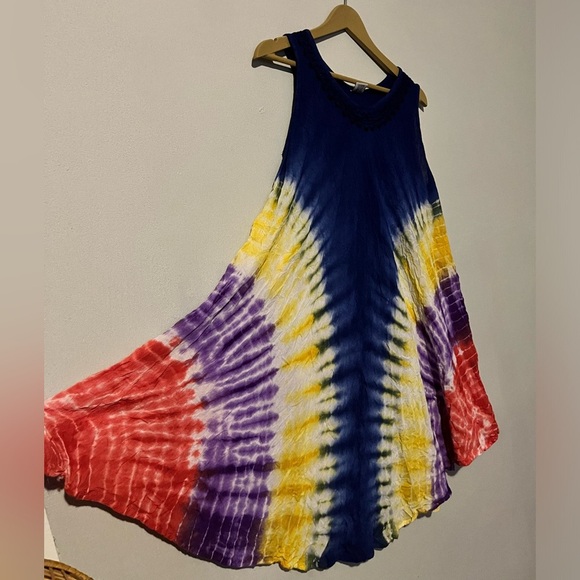 SET OF 3 - One Size Hippie Boho Beachy Tie Dye Flowy Summer Dresses (Free Size) - Picture 5 of 16